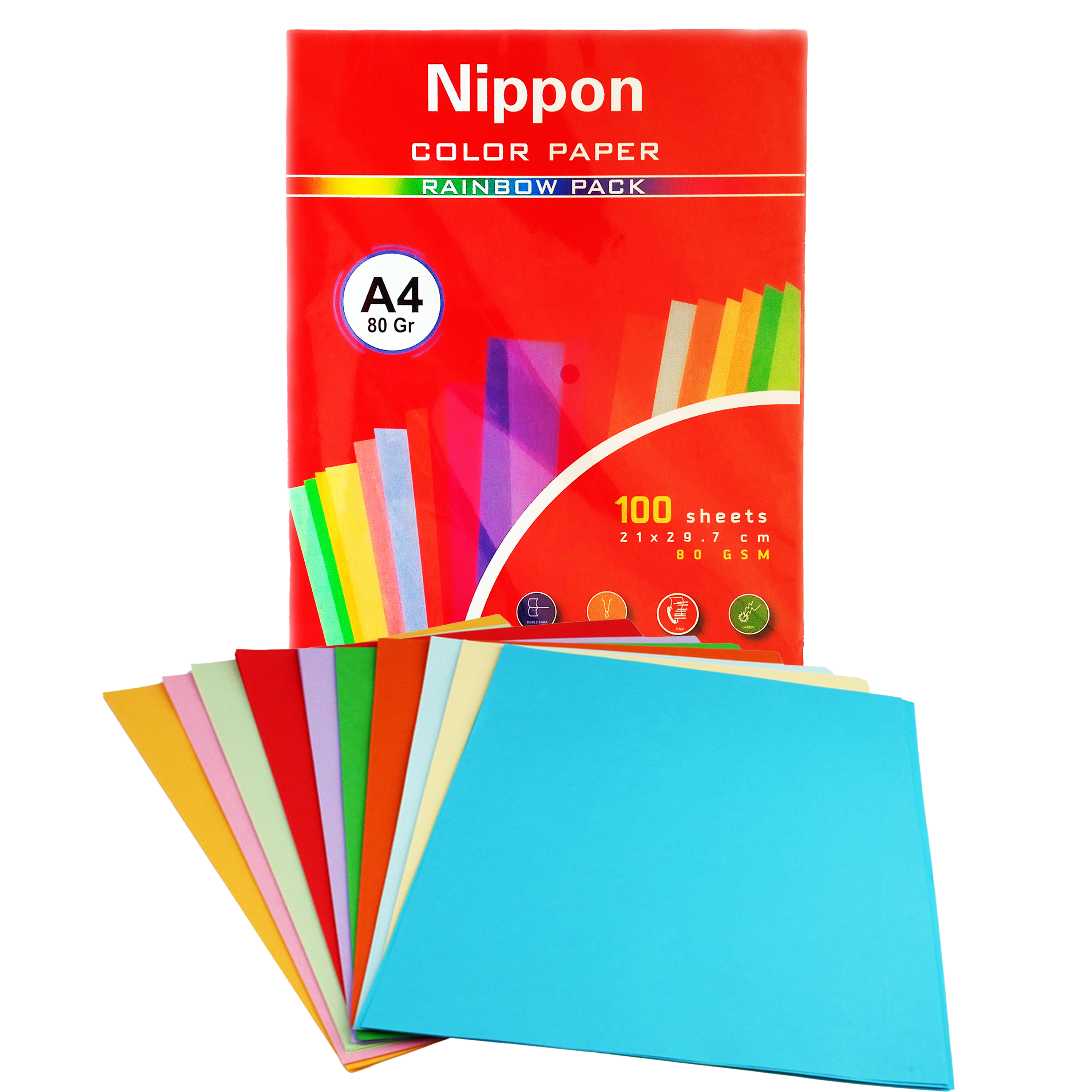 Nippon Colour Paper Rainbow Pack 100Sheets Mix Colour 80GSM